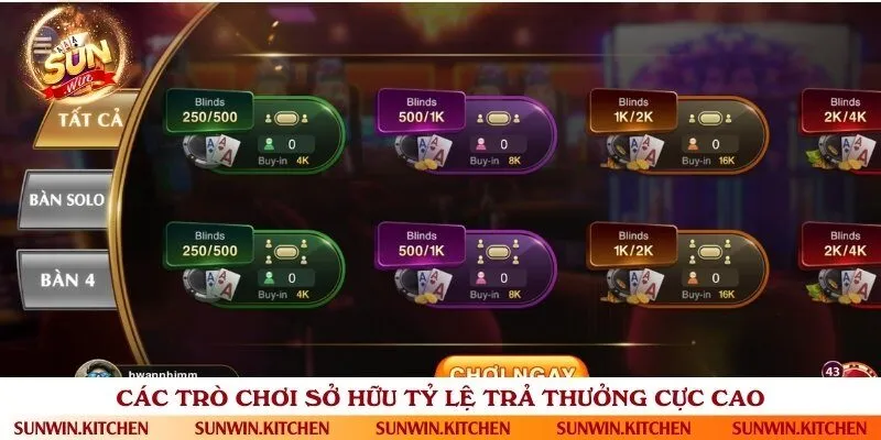 Kho game đặc sắc với tỷ lệ ăn thưởng cao nhất thị trường