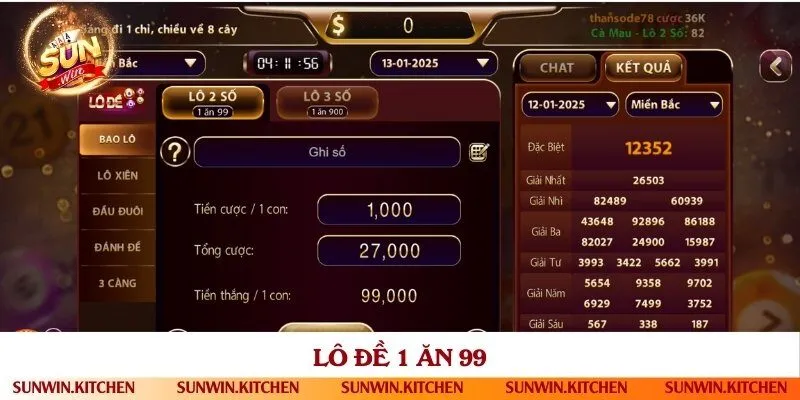 Lô đề 1 ăn 99