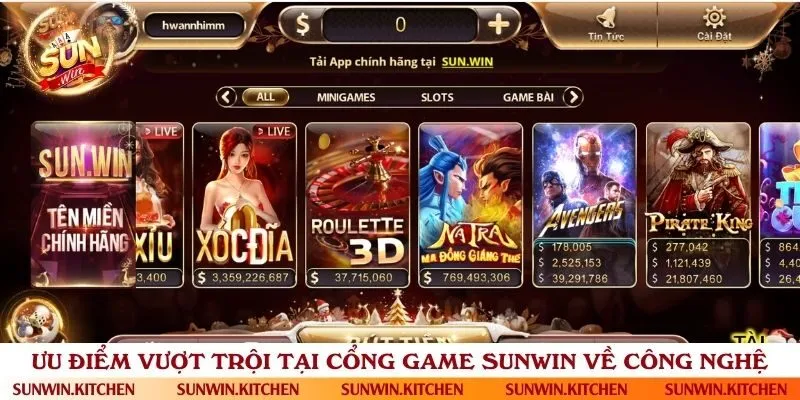 Cổng game Sunwin sở hữu nhiều ưu điểm vượt bậc về mặt công nghệ, trải nghiệm